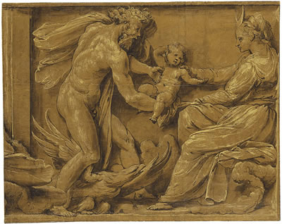 Jupiter handing a newborn boy to Diana