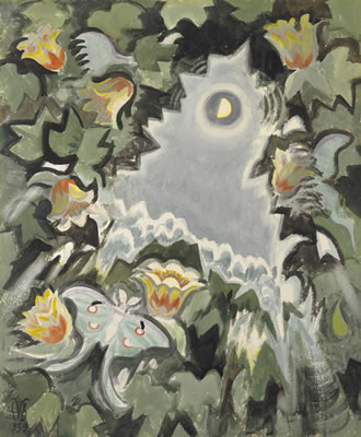 June Night (Luna Moth, Tulip Tree in Bloom by Moonlight)