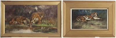 Two Tigers Watering; together with Reclining Tiger (2) by Cuthbert Edmund Swan - Auction record, sale price, and art valuation. Compare with similar artists and explore comparable artworks.