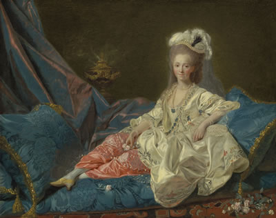 'La Turque', presumed portrait of Mademoiselle Duthé (1748-1830), mistress of the Comte d'Artois, full-length, reclining on an 'ottomane'