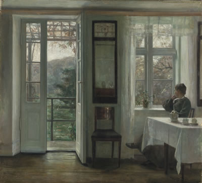 The Artist's Wife sitting at a Window in a Sunlit Room