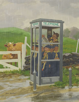 Cub Scouts in Phone Booth