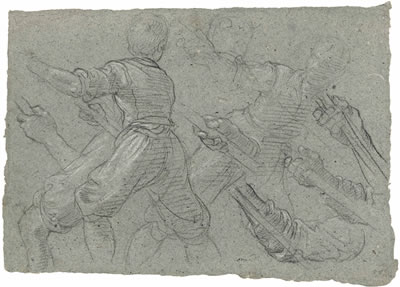 Studies of a youth pulling ropes or poles (recto); A faint study of the same (verso)