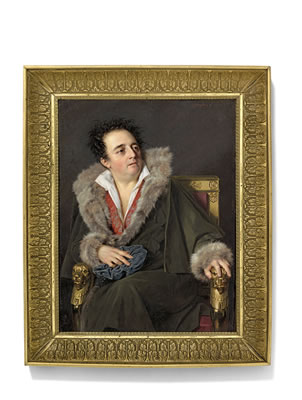 Ignazio Degotti (d. 1824), celebrated scenographer at the Paris Opéra, seated in a gilded Empire fauteuil carved with lion heads