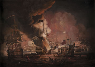 The Battle of the Nile, 1798; the destruction of The Orient after Thomas Luny