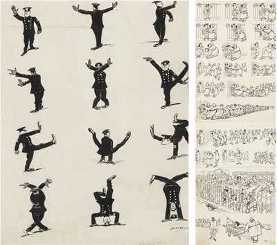 Impressions of a New York policeman directing traffic (i); and The Prisoner, when arrested, clung to the railings (ii) by Henry Mayo Bateman - Auction record, sale price, and art valuation. Compare with similar artists and explore comparable artworks.
