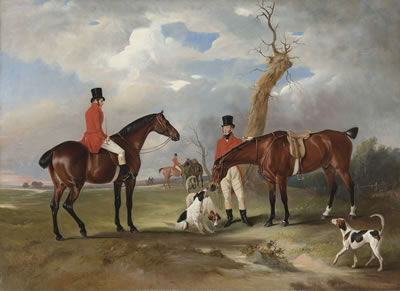 Equestrian portraits of Sir Francis Mackenzie, 5th Bt., of Gairloch, Master of the Quorn, with Mr Mackenzie, probably his brother