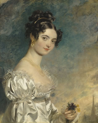 Portrait of Lady Selina Meade (1797–1872), half-length, in an ivory satin dress, with the spire of St. Stephen’s Cathedral, Vienna, beyond by Thomas (Sir Thomas) Lawrence - Auction record, sale price, and art valuation. Compare with similar artists and explore comparable artworks.