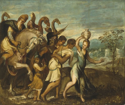 King Saul being greeted in triumph after David's defeat of Goliath