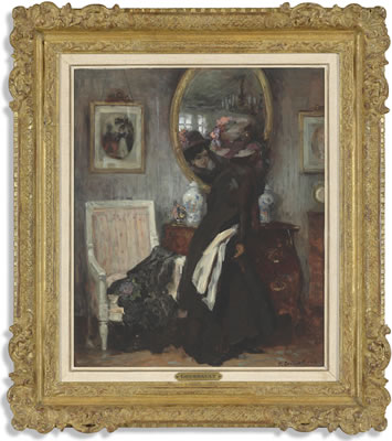 An elegant lady in front of a mirror