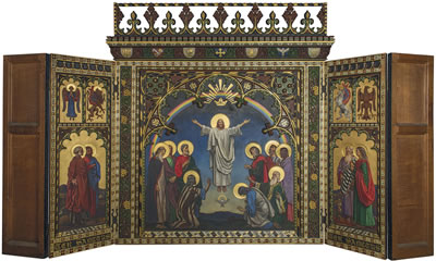A reredos depicting the Ascension of Christ, surrounded by the Four Evangelists, for Holy Trinity Church, Bournemouth
