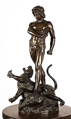 Young man slaying lion