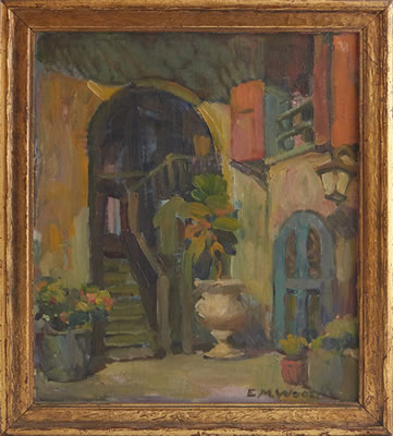 French Quarter Courtyard by Ella Wood - Auction record, sale price, and art valuation. Compare with similar artists and explore comparable artworks.