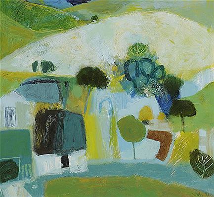 "CHALK LANDSCAPE" A stylised landscape in greens and blues
