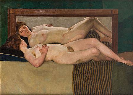 Woman nude with mirror