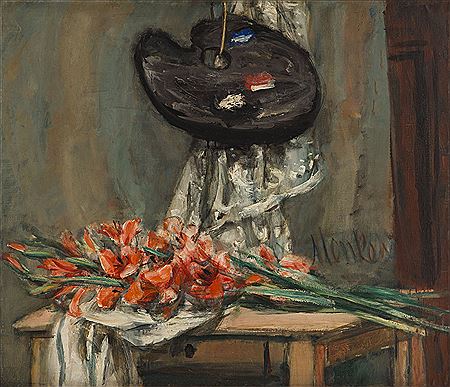 Still life with palette and gladiolas