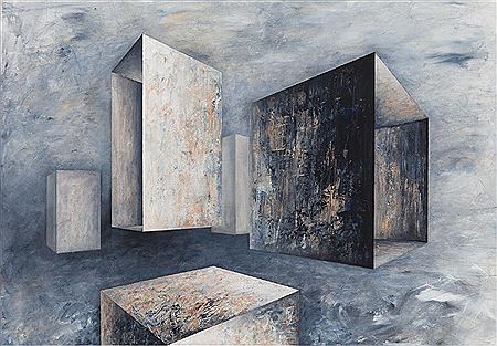 Sample artwork by Iwona Gabrys (Born 1988), known for graphics and painting, metaphorical presentation of social and cultural issues, use of geometric forms to create abstract space - View similar artists and auction records