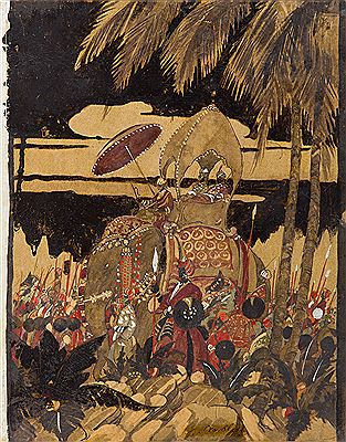 Procession with elephant - project for mural in Umaid Bhawan Palace in Dzodhpur