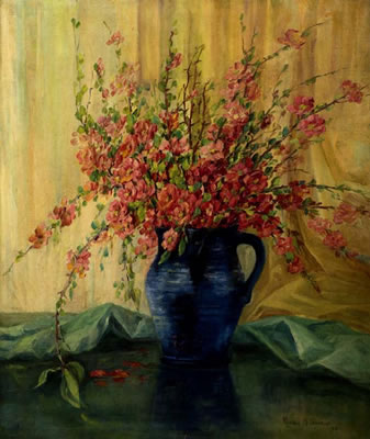 Still Life with Red Flowers by Minnie Johnson - Auction record, sale price, and art valuation. Compare with similar artists and explore comparable artworks.