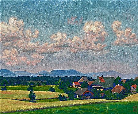 Sommerliche Ansicht der Oschwand unter Wolkenhimmel