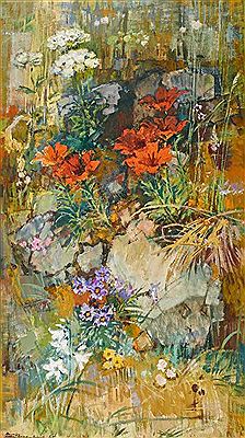 Blumen am steinigen Bord