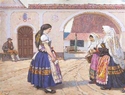 Conversation in front of a Farm