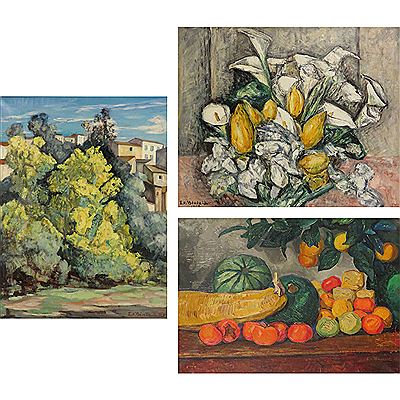 (i) Mimosas Fleures, 1925 ; (ii) Lilies, 1964 ; (iii) Vegetables, 1924