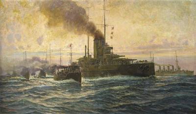 Schlachtschiff einer Tegetthoff-Klasse, sowie weitere Begleitboote im Kampfeinsatz gegen die Italiener im Ersten Weltkrieg by Alexander Kircher - Auction record, sale price, and art valuation. Compare with similar artists and explore comparable artworks.