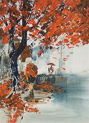 Autumn Street Scene by John Castle - Auction record, sale price, and art valuation. Compare with similar artists and explore comparable artworks.