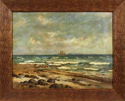 SEASCAPE WITH A SAILBOAT IN THE DISTANCE