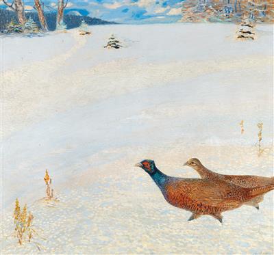 Fasane in einer Winterlandschaft