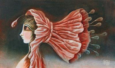 “Schmetterlingskleid” [Butterfly dress] / “Rüschenhut” [Ruched hat] / “Dreiauge” [Three eyes] by Gundi Groh - Auction record, sale price, and art valuation. Compare with similar artists and explore comparable artworks.