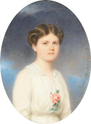 A portrait of a girl in a white dress, against a thundercloud