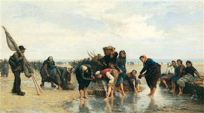 Oyster fisherwomen on a bustling beach by Eugene Feyen - Auction record, sale price, and art valuation. Compare with similar artists and explore comparable artworks.