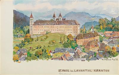 Motive aus Kärnten, Tirol und Steiermark, darunter: St. Paul/Lavanttal, Ferlach, bei Faak, Radkersburg, Maria Zell, Frohnleiten, Grins