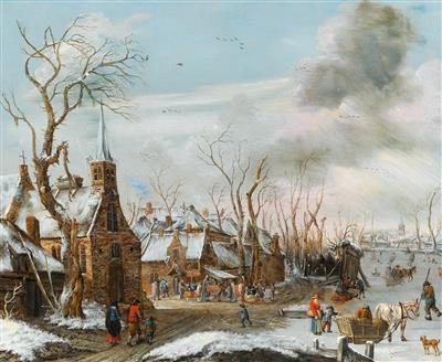 A winter landscape with a market scene