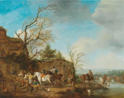 A riding party taking refreshments in a river landscape by Carel Falens - Auction record, sale price, and art valuation. Compare with similar artists and explore comparable artworks.