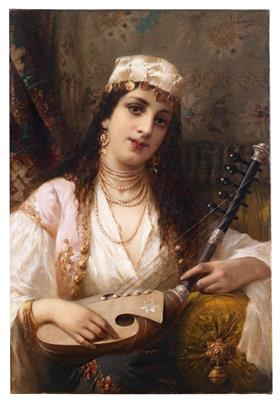 A young Turkish musician with a kopuz (a traditional string instrument) by Luigi Crosio - Auction record, sale price, and art valuation. Compare with similar artists and explore comparable artworks.