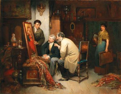 Franz von Defregger and Anton Seitz at an antique dealer’s shop by Adolf Luben - Auction record, sale price, and art valuation. Compare with similar artists and explore comparable artworks.