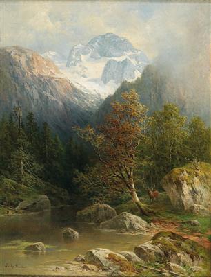 Stag by a Stream, the Dachstein in the background by Luitpold Faustner - Auction record, sale price, and art valuation. Compare with similar artists and explore comparable artworks.