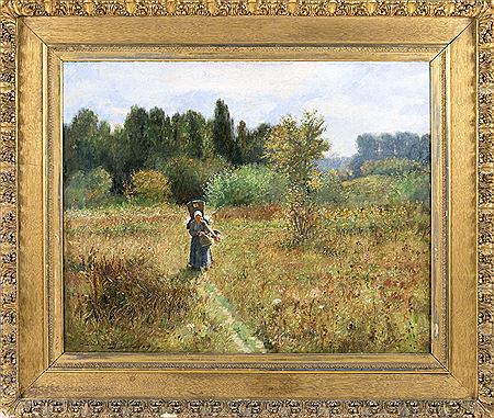 A young girl on a meadow path.