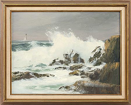 Rocky cost with a lighthouse in the distance