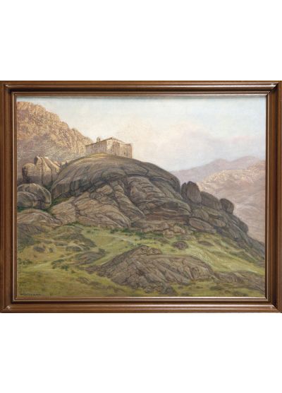 Paisaje montañoso con ermita