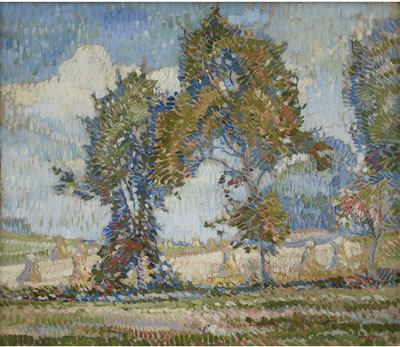 "CORN SHOCKS IN A LANDSCAPE"