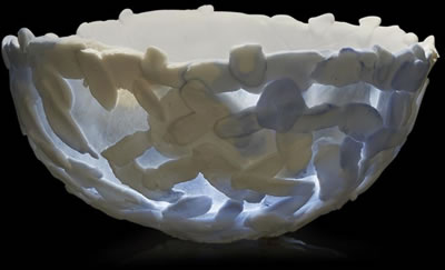 HAND-BUILT PORCELAIN "LIGHT GATHERER" BOWL WITH COBALT OXIDE