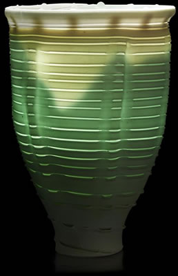 THROWN, SCORED AND APPLIED PORCELAIN "LIGHT GATHERER" VESSEL