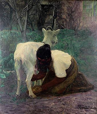 Slave Girl attending to a Goat