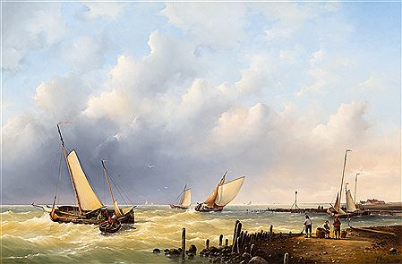 Sailing boats near a harbour by Fred Arends - Auction record, sale price, and art valuation. Compare with similar artists and explore comparable artworks.