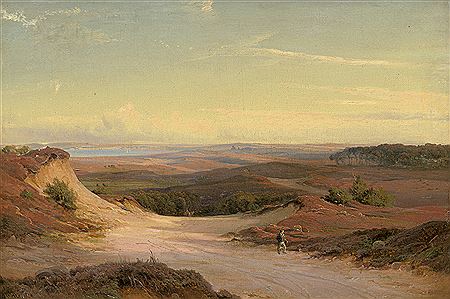 Dänische Landschaft mit Wanderer im Abendlicht