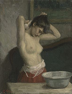 Frau bei der Morgentoilette